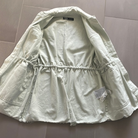 Zara denim oversized jacket w waist tie in green NWOT - Picture 8 of 17